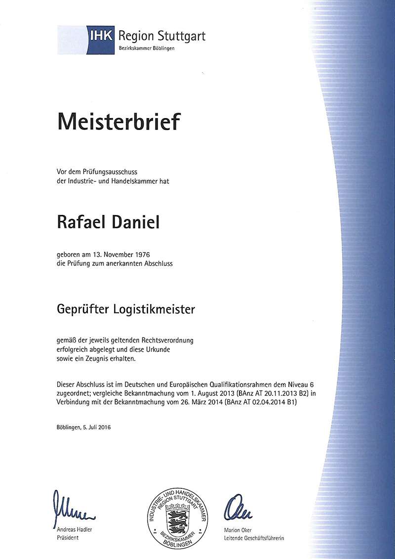 Meisterbrief Urkunde