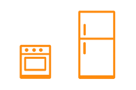 Herd und Kuehlschrank als strichzeichnung in ornagenen Linien