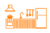 Kueche als strichzeichnung in ornagenen Linien